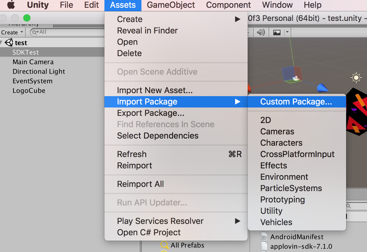 packageのインポート画面